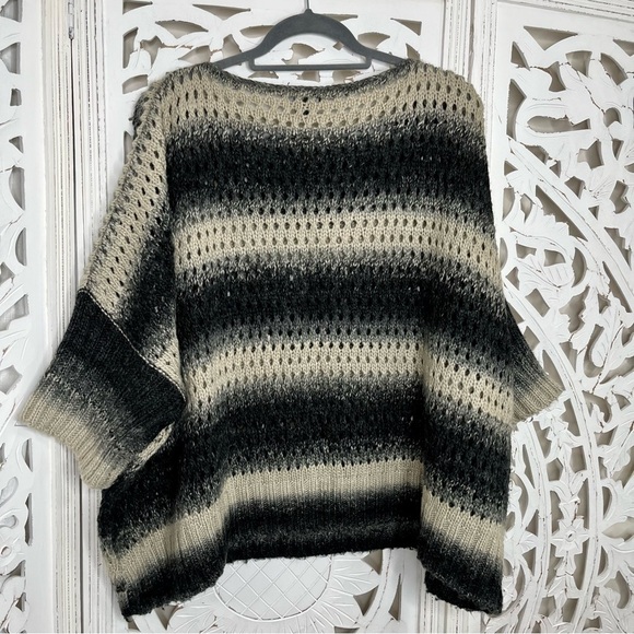 Zaria Black & Cream Open Stitch Striped Pop Over Sweater - Picture 2 of 5
